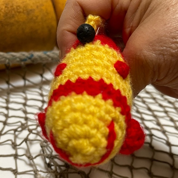 Crochet  Small Pink & Yellow Fish Lava Bead Essential Oil Diffuser Ornament SK - Picture 3 of 5